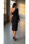 One-Shoulder Flounce Detailed Black Midi Length Slit Evening Dress 582682 - 4