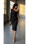 One-Shoulder Flounce Detailed Black Midi Length Slit Evening Dress 582682 - 3