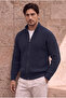 Woody Oversized Brioche Knit Zip-Up Men's Cardigan - Indigo - 4