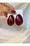 Women's Gold Gold-Framed Oval Large Burgundy Earrings