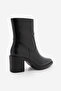 Women's Stitched Detailed Side Zipper Heeled Boots Fortap Black - 7