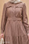 Ruffled Buttoned Brown Viscose Dress - 3