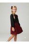 Girl's Black Blouse Striped Skirt Buckle 3-Piece Set - 3