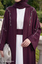 Ivy Pattern Stone-Embellished Dress Abaya Plum - 2