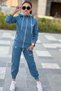Girl's Scuba Unlimited Double Stripe Hooded Raglan Sleeve Diving Fabric Tracksuit Set Esf7023 - 5