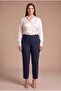 Paça Slit Large Size Gabardine Trousers Navy Blue - 2