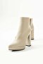 Women's Beige Genuine Leather Platform Boots - 3