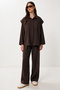 Scarf Detailed Gabardine Shirt and Trousers Set Lby0070 Brown