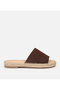 Women's Suede Leather Brown Straw Sole Flat Slippers