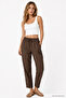Women's brown elastic waist woven carrot pants - 3