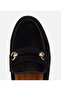 Women's Suede Leather Black Buckle Classic Loafer - 5
