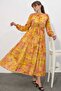 Women's Patterned Long Hijab Dress 2586 - Yellow