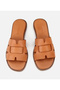 Women's Leather Tan Soft Textured Flat Slippers - 6