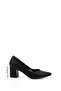Women's Black Pointed Toe Medium Thick Heeled Shoes - 2