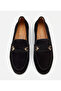 Women's Suede Leather Black Buckle Classic Loafer - 6