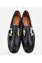 Women's Leather Black Buckle Classic Loafer - 6