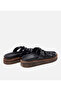 Women's Leather Black Buckle Flat Slippers - 6