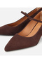 Women's Suede Leather Mary Jane Brown Thin Strap Stiletto - 3
