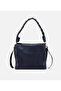 Women's Leather Navy Blue Soft Textured Knitted Strap Detailed Shoulder Bag - 7
