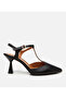 Women's Leather Black Open Back Heeled Shoes