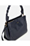Women's Leather Navy Blue Soft Textured Knitted Strap Detailed Shoulder Bag - 4