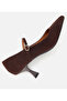 Women's Suede Leather Mary Jane Brown Thin Strap Stiletto - 6