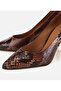 Women's Leather Brown Snake Pattern Stiletto - 3