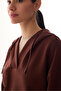 Brown Silky Textured V-Neck Long Sleeve Sweatshirt - 3