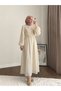 Women's Tencel Dress with Waist Tie and Embroidery Detail - Beige