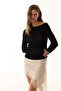 Black Boat Neck Cashmere Long Sleeve Blouse - 4