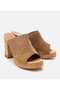 Women's Leather Tan Thick Heeled Slippers - 2