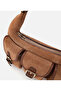 Women's Suede Leather Tan Pocket Buckle Shoulder Bag - 4