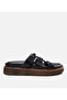 Women's Leather Black Buckle Flat Slippers