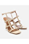 Women's Leather Beige Crocodile Patterned Heeled Sandals - 2