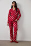 Red Bear Pattern Shirt Collar Long Sleeve Cotton Pajama Set
