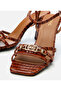 Women's Leather Tan Crocodile Patterned Heeled Sandals - 3