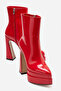 Women's Red Patent Leather Double Platform 14 cm Thick High Heel Boots Mojo - 3