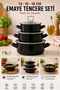 3-Piece Black Enamel Pot Set with Glass Lid 14-16-18 cm