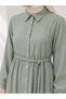 Tencel Fabric Knitted Belted Shirt Collar Buttoned Full-Length Dress - 3