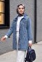 Stone Embroidered Washed Denim Jacket - Blue - 4