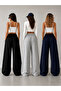 Women's 3-Piece Black Gray Navy Blue Two-Thread Oversize Sweatpants - 2