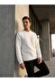 Horseman Loose Cut O Neck Quilted Ethnic Patterned White Sweatshirt - 5