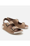 Women's Nubuck Leather Beige Adjustable Sandals - 2