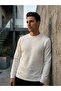 Horseman Loose Cut O Neck Quilted Ethnic Patterned White Sweatshirt - 7