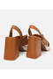 Women's Leather Tan Thick Heeled Sandals - 6