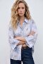 Bat Sleeve Patterned Slim Shirt - Blue - 4