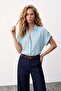 Casual Shirt with Sleeve Detail - Baby Blue - 5