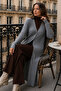 Patterned Long Mercerized Cardigan N3257 Gray - 2