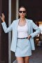 Linen Look Mini Skirt - Baby Blue - 3