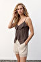 Ruffle Detailed Strappy Blouse - Brown - 3